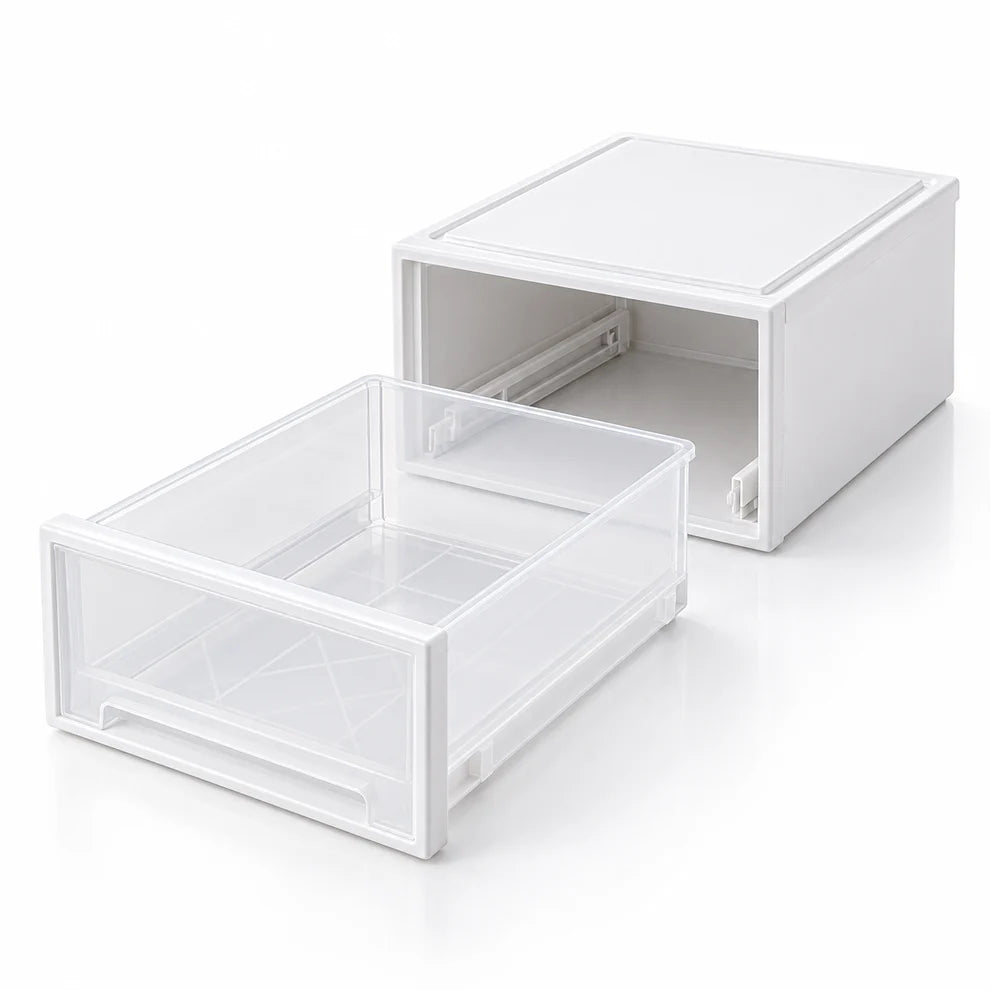 Transparent drawer-style storage box